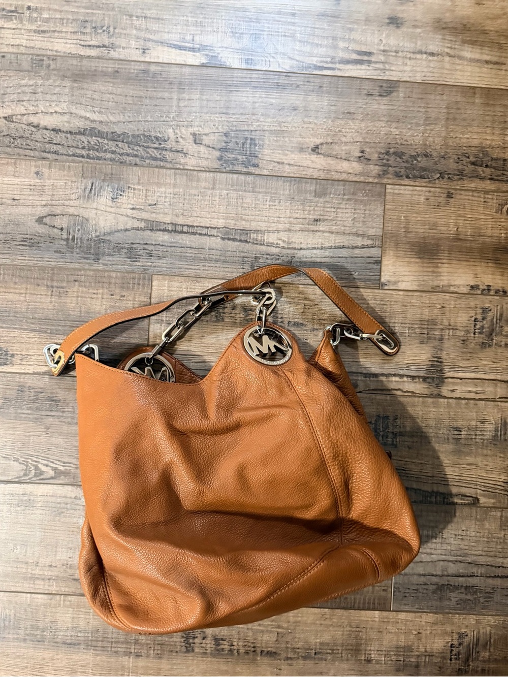 Michael Kors Cognac Pebbled Leather Hobo with MK Charm